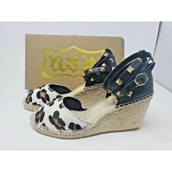ASH WOMENS AS-WINNIE FUR ANIMAL PRINT LIGHT BEIGE WEDGE SIZE EUR 39M US 8,5 NIB - Picture 1 of 11
